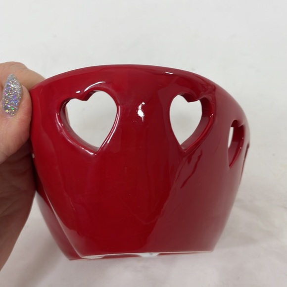 Valentine’s Day Candy Dish /Trinket Red Glazed Ceramic Heart Cut Outs CVS 2011 - Picture 7 of 9